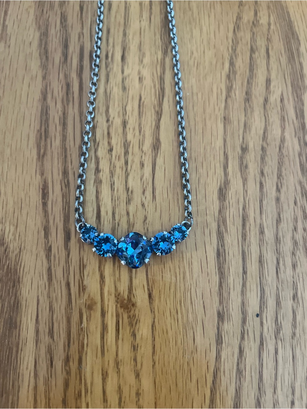 Sabika inspired Blue Crystal Necklace on Silver-Tone Chain - Picture 2 of 2
